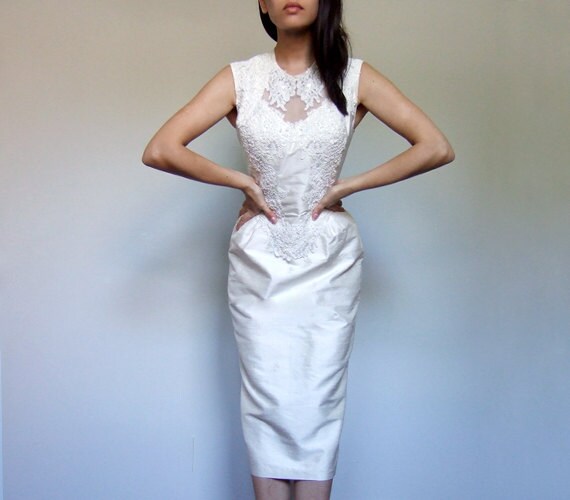 80s Ivory Dress See Through Lace Wedding Reception Dress Etsy