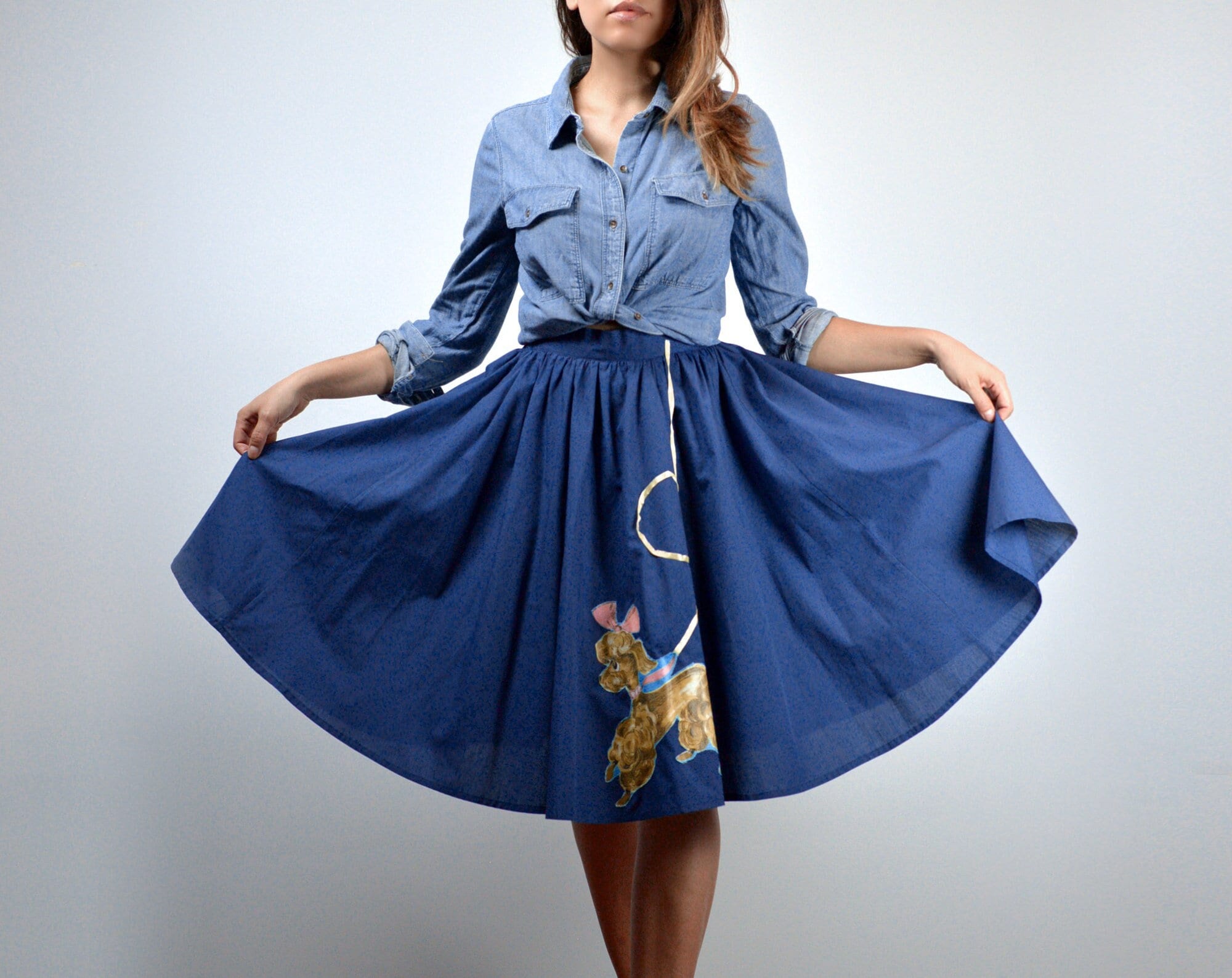 Vintage Poodle Skirt, XS to M | Blue Full Circle Rockabilly