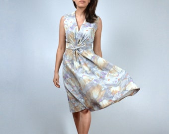 70s Pastel Sundress, Extra Small | Vintage 1970s Floral Sleeveless Summer Dress, XS