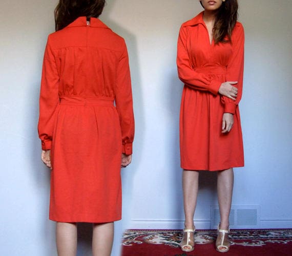 Vintage Red Dress, Womens Long Sleeve 70s Mod Dre… - image 4