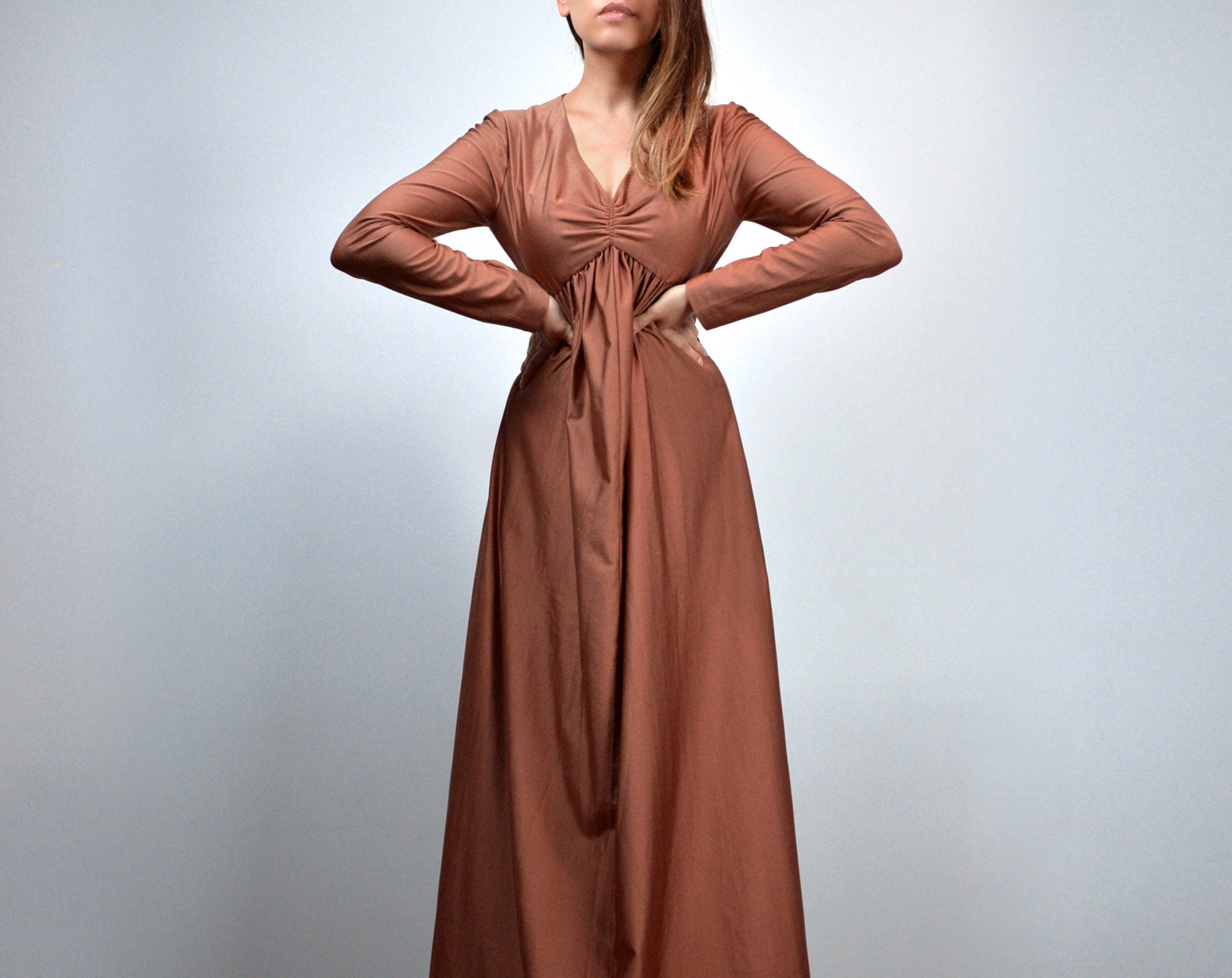 Vintage Copper Dress Empire Waist Maxi Long Sleeve Gown Etsy