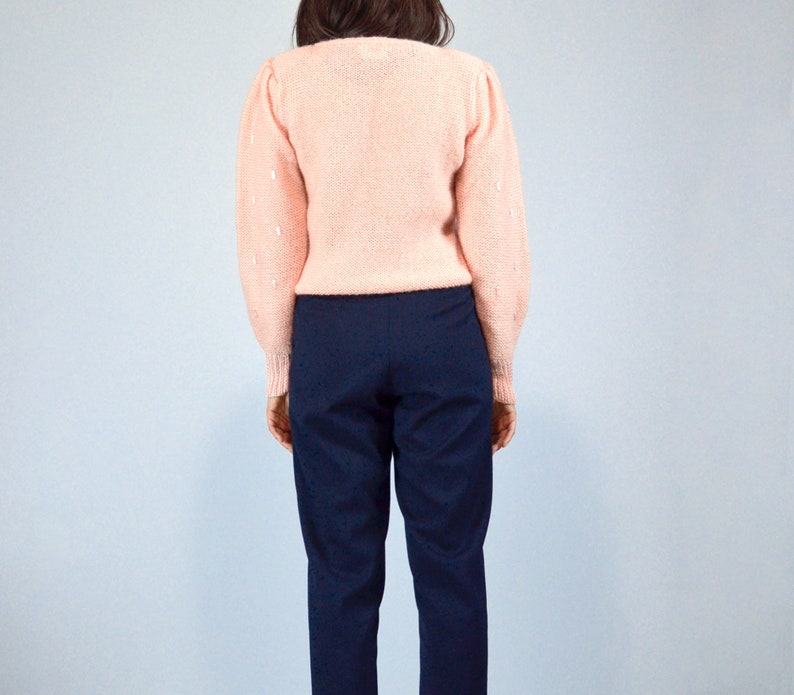 Peach Puff Sleeve Sweater Small Vintage 80s Pastel Top, S image 5