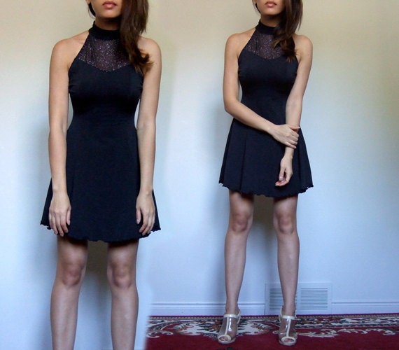 90s Strappy Dress, Black Mini Dress Vintage - Ext… - image 4