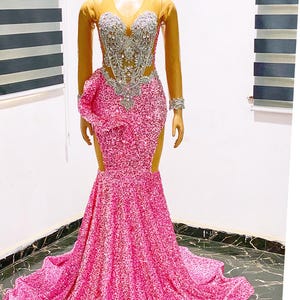 Prom dress, long length dress, pink birthday party dress, plus size women&#39;s dress, mermaid dress ,party dress, pageant dress, sequin dress