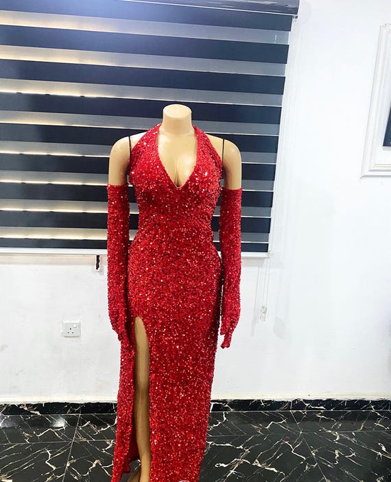 red prom dress with gloves Red Short Mini Prom Dress With Gloves XM2224