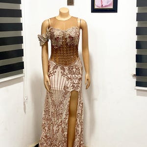 Prom dress, birthday party dress, wedding dress, plus size women&#39;s dress, corset gown,gold party dress, sexy dress with slit