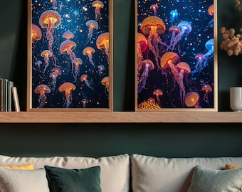 Jellyfish Wall Art Set: Yayoi Kusama Inspired Japanese Print (Digital Download)