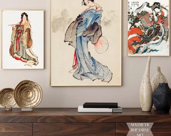 Japanese Woman Art Print Set: Vintage Oriental Gallery Wall (Digital Download)