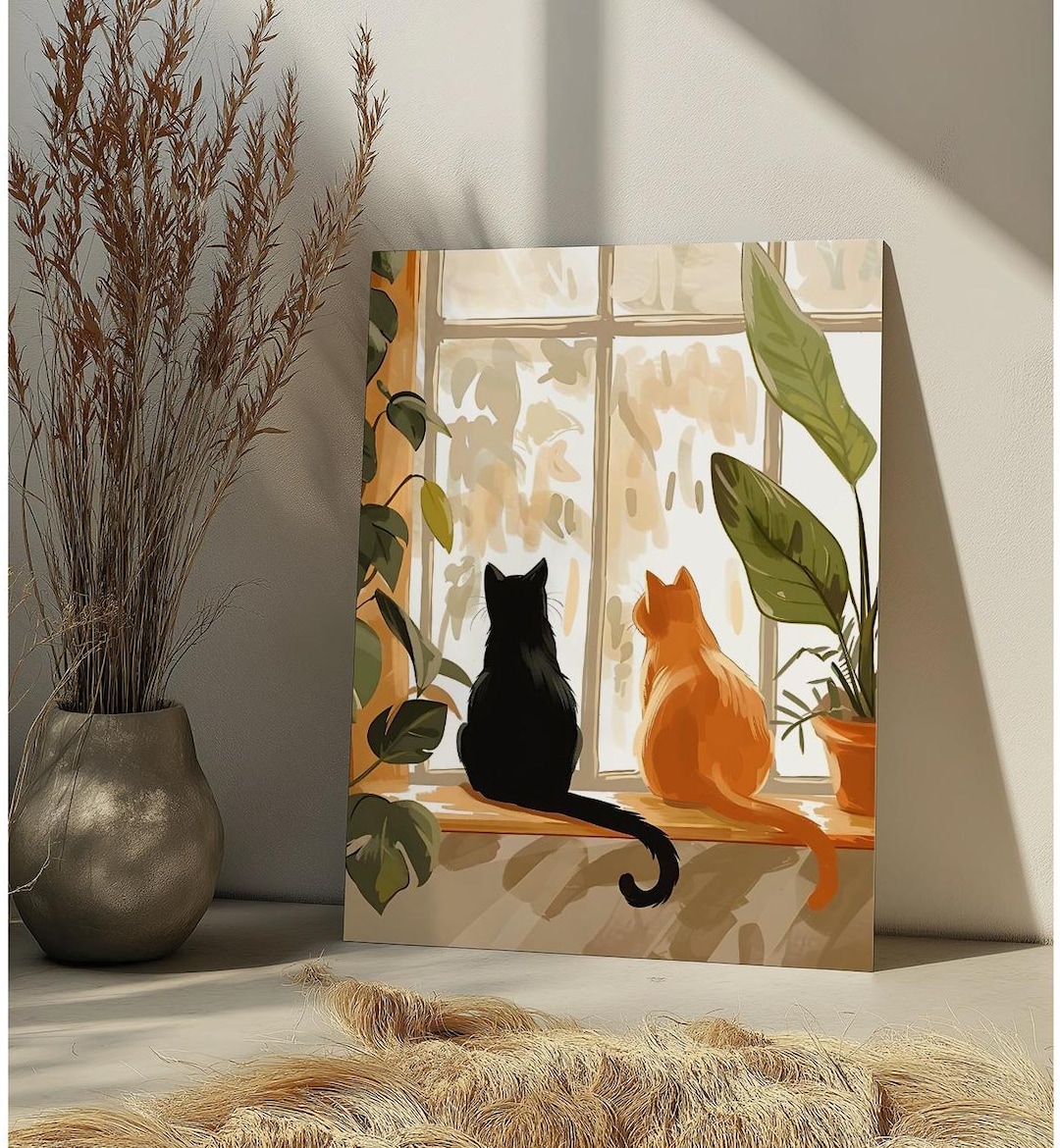 Back Side Two Cats in Window Paint by Number Kit Cozy Cute Cat DIY ...