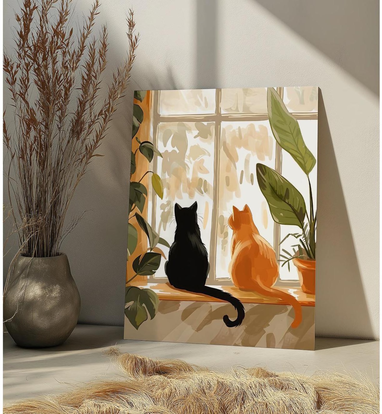 Back Side Two Cats in Window Paint by Number Kit Cozy Cute Cat DIY ...