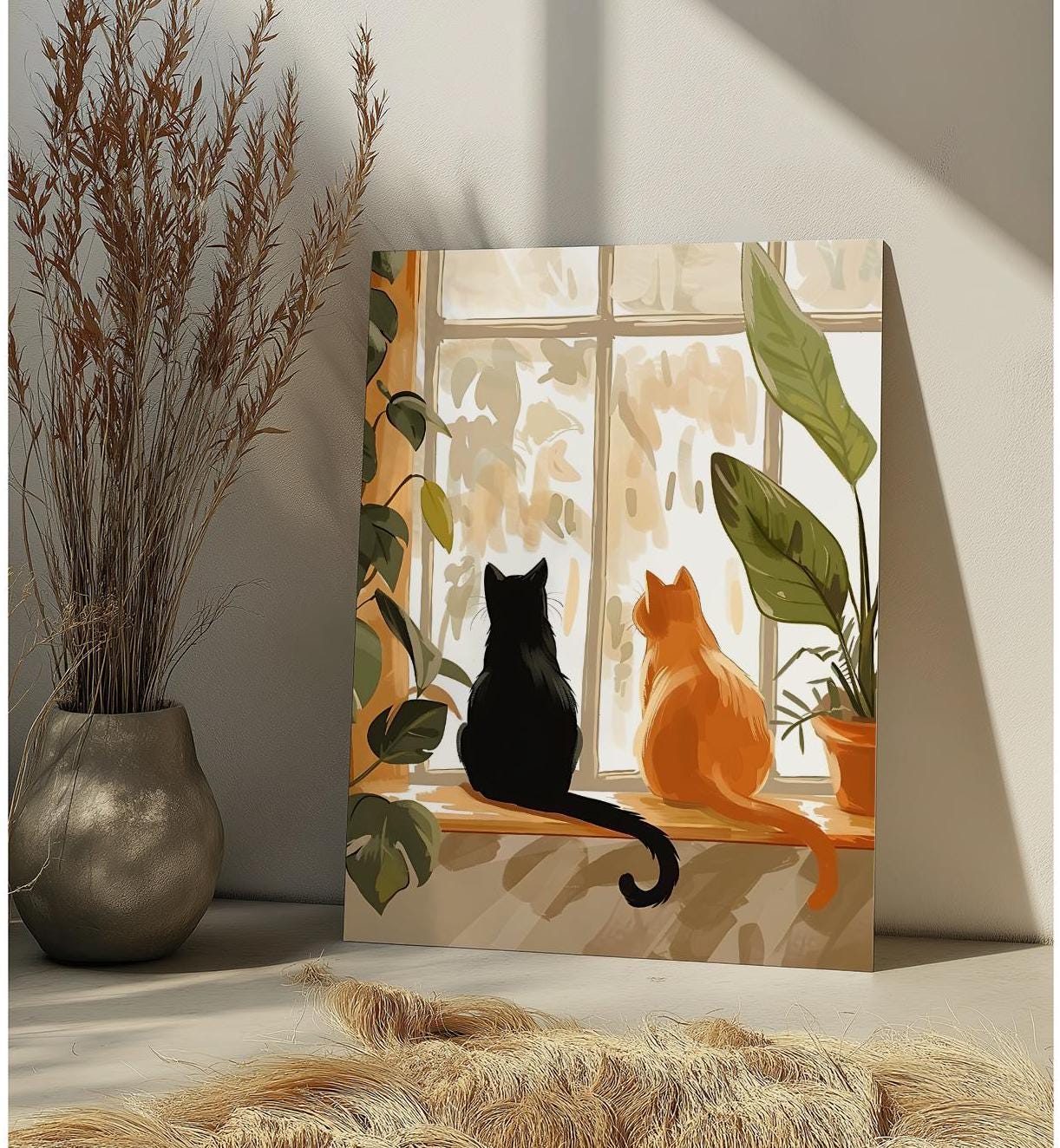 Back Side Two Cats in Window Paint by Number Kit Cozy Cute Cat DIY ...