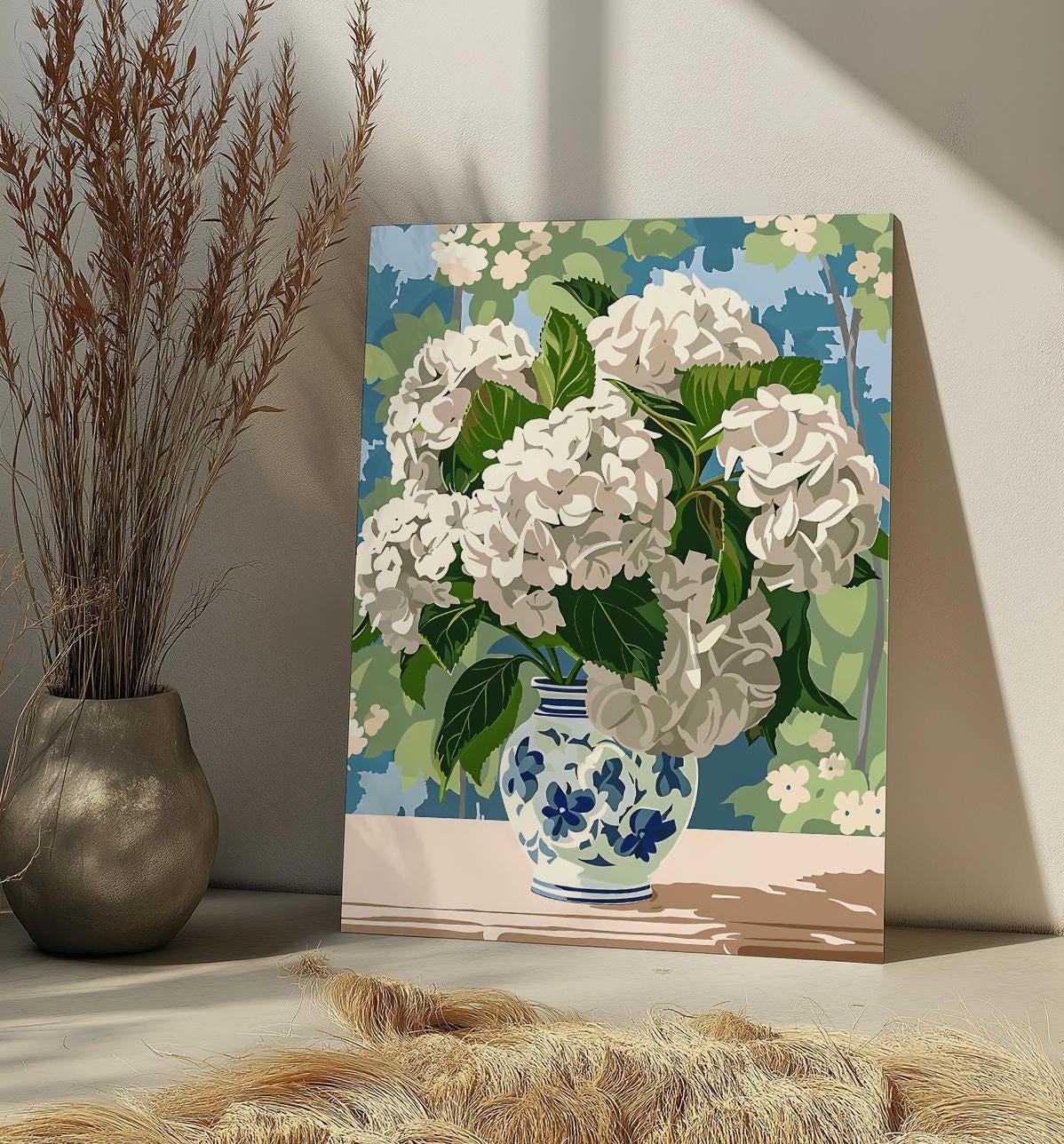 花瓶の中の白いアジサイの塗り絵キット ヴィンテージアジサイ 植物の