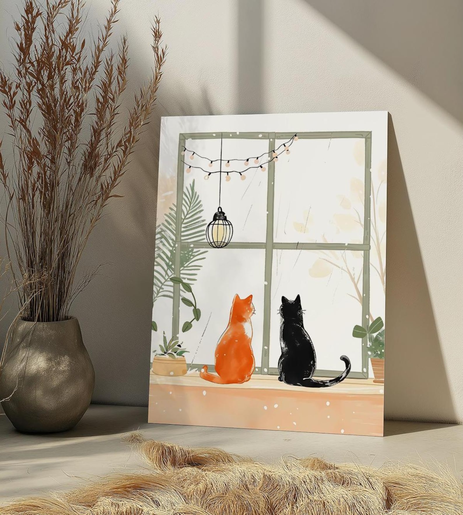 Back Side Two Cats in Window Paint by Number Kit Cozy Cute Cat DIY ...