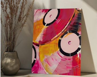 Kit de peinture par numéro pour disque vinyle vintage, peinture acrylique rétro bricolage par numéros pour adulte, peinture par numéro musique excentrique art mural rose tendance