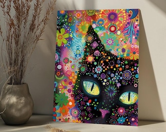 Black Cat Flower Paint By Number Kit Black Cat Colorful Floral DIY Paint by Numbers Adult,Colorful Cat Wall Art Decor,Cat Lover Gift Cat Mom
