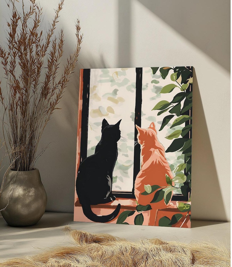 Back Side Two Cats in Window Paint by Number Kit Cozy Cute Cat DIY ...