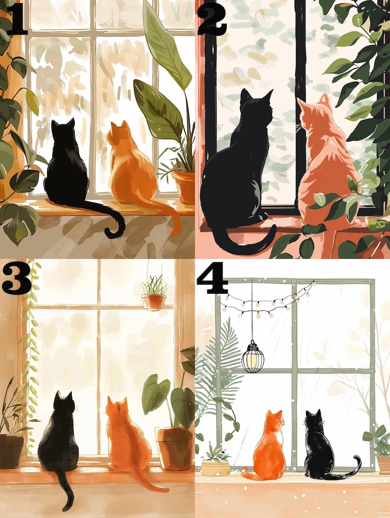 Back Side Two Cats in Window Paint by Number Kit Cozy Cute Cat DIY ...