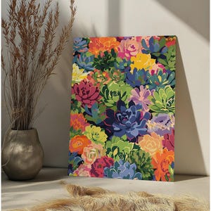 Succulents Paint By Number Kit Colorful Succulent DIY Paint by Numbers Adults，Garden Plant Paint by Number Botanical Floral Art，Gift For Mom