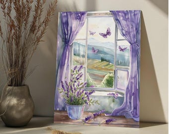 Lavendel Schmetterling Malen nach Zahlen Kit Offenes Fenster Acryl Lavendel DIY Malen nach Zahl, Frühling Lavendel botanische Wandkunst, Geschenk für Blumenliebhaber
