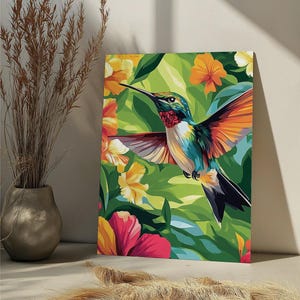 Kit de pintura de colibrí por números, colibrí floral, acrílico, bricolaje, pintura por números para adultos, pintura de colibrí por número, regalo de arte de pared de colibrí