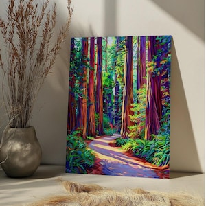 Redwood National Park Paint By Number Kit Modern Forest Park Vintage Nature Travel DIY Paint by Numbers Adults,Midcentury Tree Wall Art