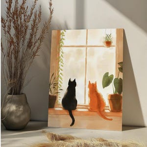Back Side Two Cats in Window Paint by Number Kit Cozy Cute Cat DIY ...