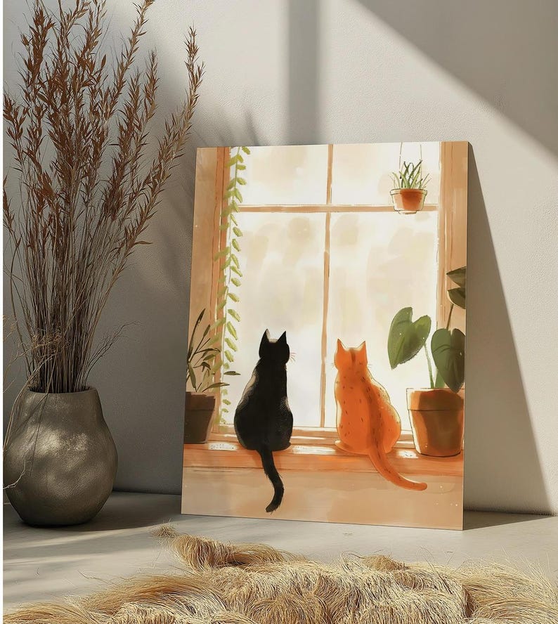 Back Side Two Cats in Window Paint by Number Kit Cozy Cute Cat DIY ...