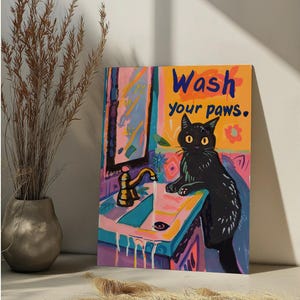 足を洗う面白い猫の数字塗り絵キット 大人のための猫の数字塗り絵 DIY 美しい壁アート バスルーム装飾 黒猫好きへのギフト