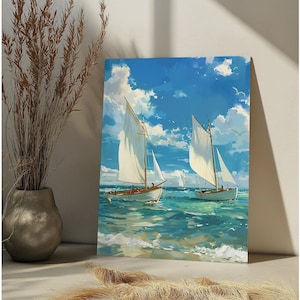 Sailboat Paint By Number Kit Ocean Sail Boat DIY Paint by Numbers For Adult,Beach House Decor,Coastal Paint by Number Seascape Wall Art