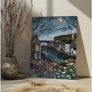 Whimsical Nordic Waterways Paint By Number Kit Village River Town DIY Paint by Numbers,Fantasy Norwegian Folk Art William Morris Style Decor
