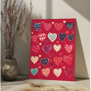 Valentine Colorful Heart Paint By Number Kit Love Heart Floral Acrylic DIY Color by Numbers Preppy Girly Wall Decor Valentine&#39;s Day Gift