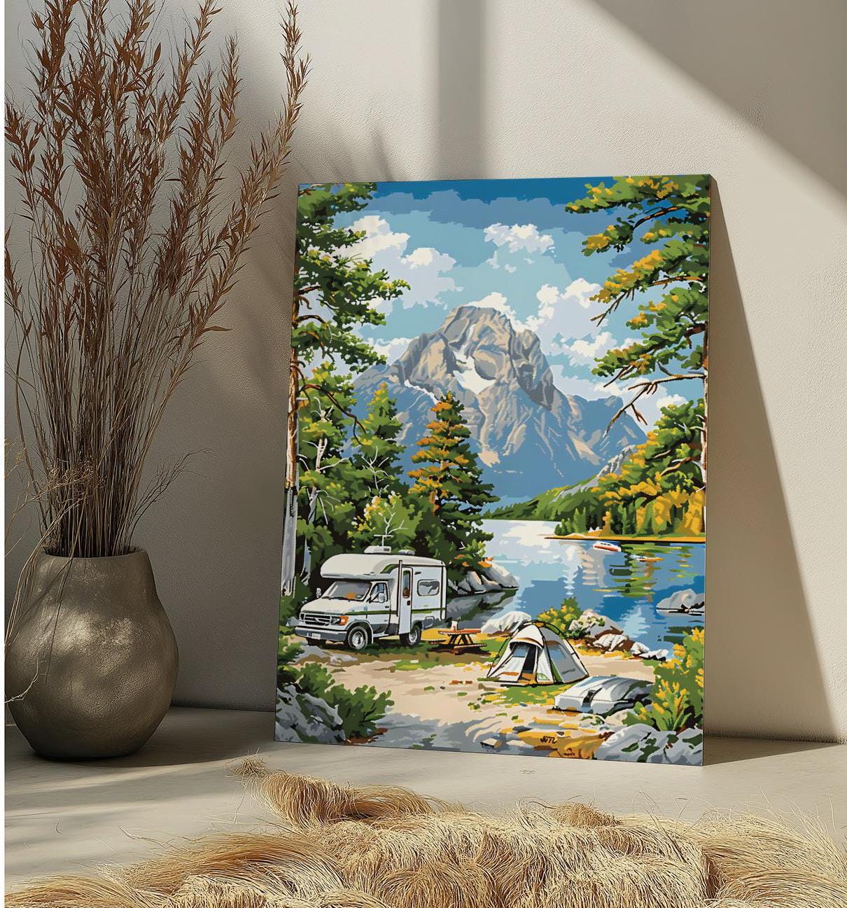 Camping National Park Paint by Number Kit Vintage Mountain Lake