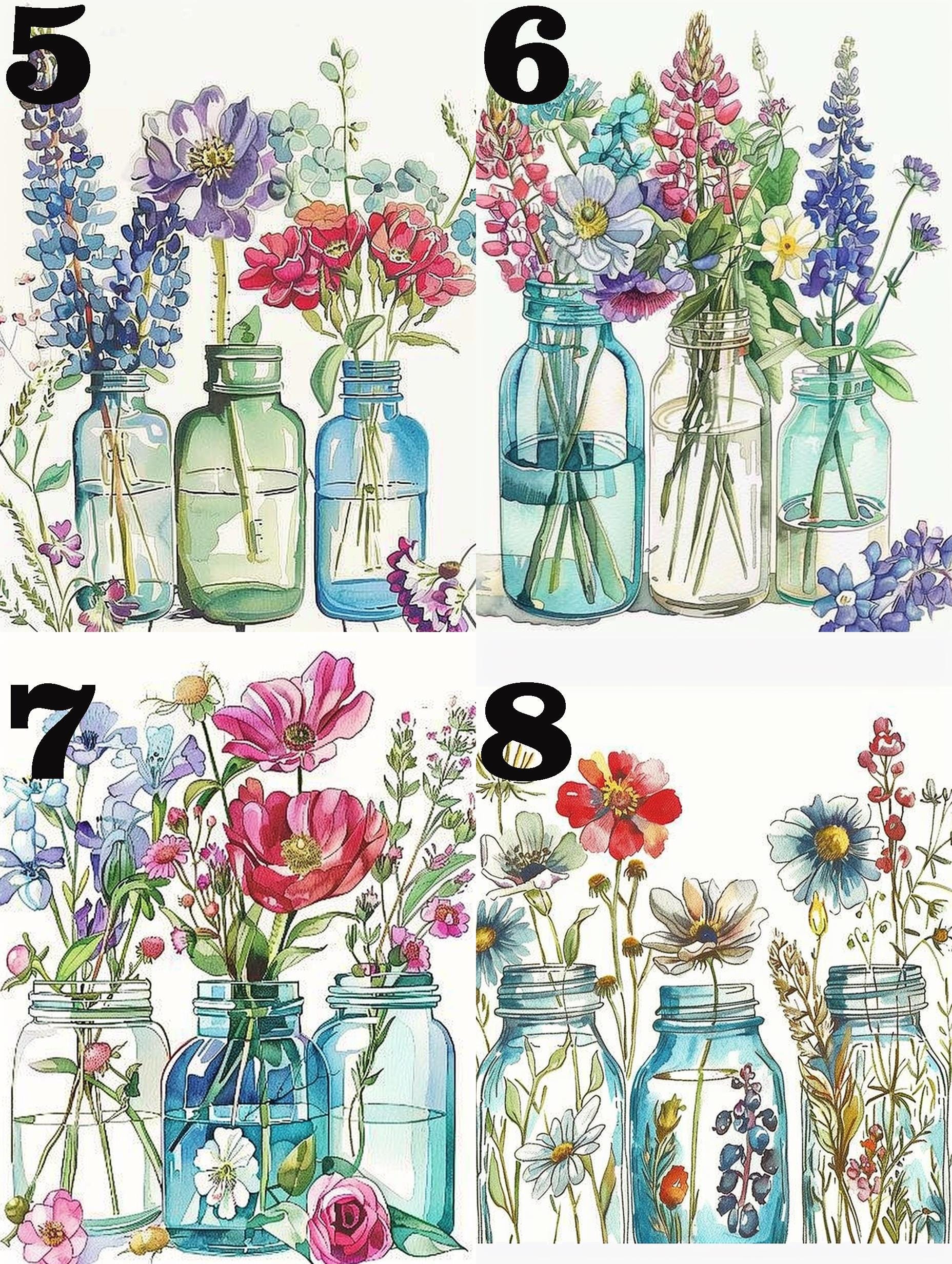 Wildflowers in Vase Paint by Number Kit Colorful Floral in Jars Mini ...