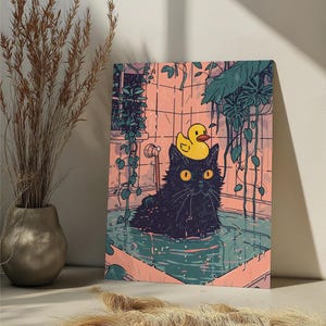 バスルームの黒猫の塗り絵キット 愛らしい猫の塗り絵 大人用 DIY 塗り絵 面白いバスルームの壁アート 猫好きへのギフト バスルームの猫アート