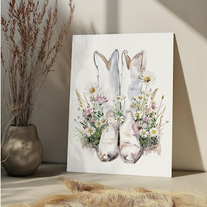 Cowgirl Boots Paint By Number Kit Coastal Cowgirl Acrylic DIY Paint by Numbers,Spring Floral Western Paint by Number,Dorm Room Wall Art Gift