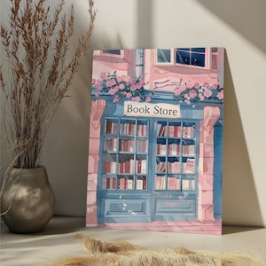 Charming Bookstore Paint By Number Kit Cozy Floral Bookshop DIY Paint by Numbers,Book Nook Decor Bookish Wall Art,Vintage Literary Decor