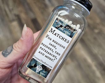 Long Matches in Glass Jar – 3" Matches with Striker for Burning Sage, Candles, and More | Sassy Witchy Gift