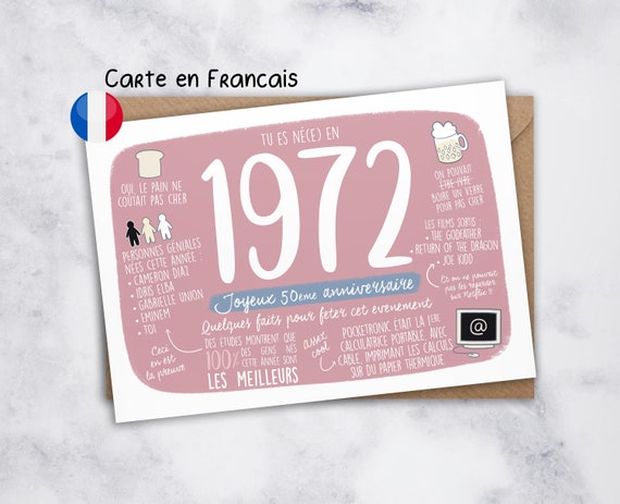 Fr Carte Anniversaire 50 Ans Carte 1972 Annee De Etsy Ireland Fr Carte Anniversaire 50 Ans Carte 1972 Annee De Etsy Ireland