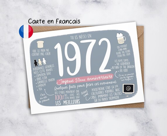 Fr Carte Anniversaire 50 Ans Carte 1972 Annee De Etsy