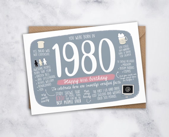 Carte Anniversaire 41 Ans Joyeux Anniversaire 1980 Etsy