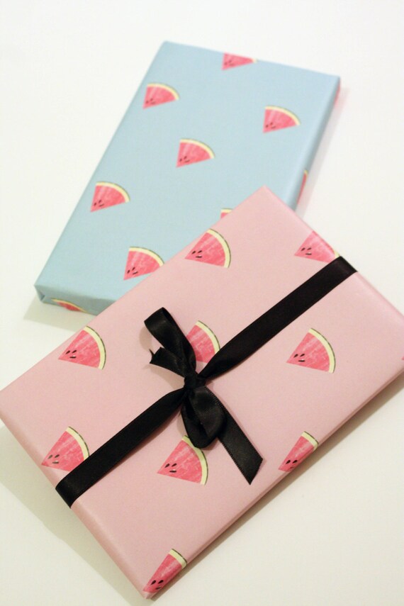 Papier Cadeau A Imprimer Pasteque Bleu Et Rose Etsy