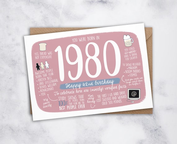 Carte Anniversaire 42 Ans Joyeux Anniversaire 1980 Etsy Canada