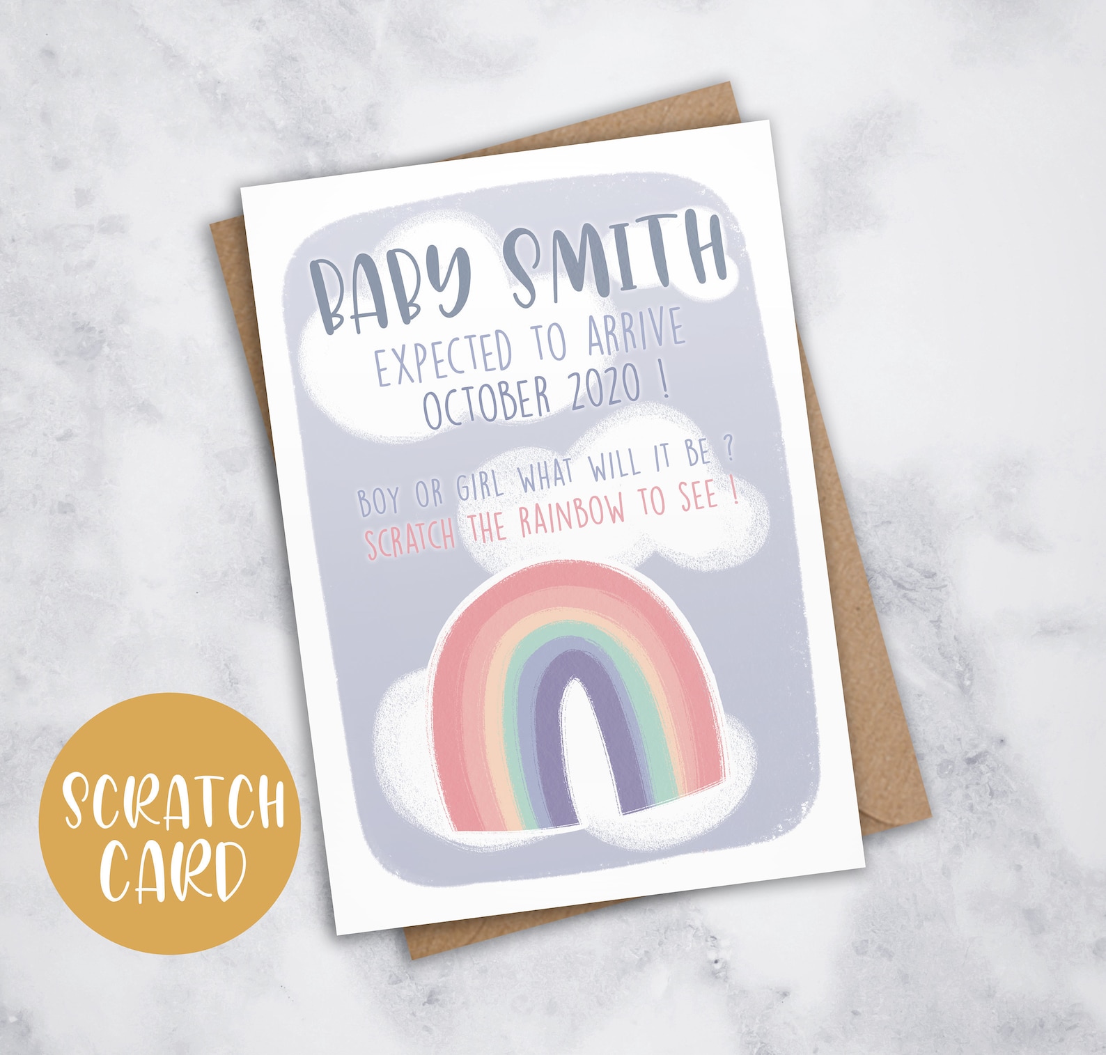 Rainbow baby gender reveal card Baby girl birth announcement Etsy