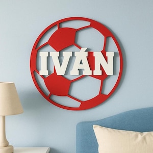 Targa con nome personalizzata - Design pallone da calcio - Ideale per cameretta, porta o parete con adesivo