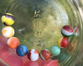 SALE 30 Vintage Lot 9 Akro Agate Toy Art Glass Marbles Spiderman Turkey Head Glow Ketchup Mustard Swirl Peach Bumble Bee Fire King Peltier