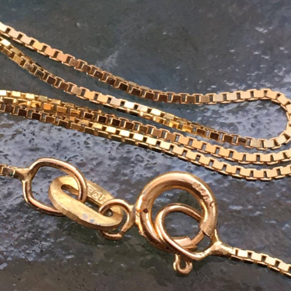 Vintage 14K Yellow Gold Box Chain Necklace Made in Italy Etsy