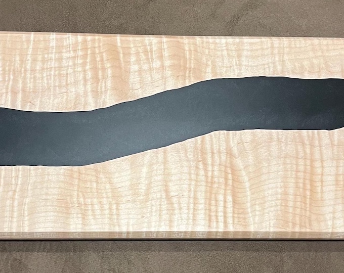 Featured listing image: Curly Maple Charcuterie Board: Handmade Serving Tray with Black Epoxy River