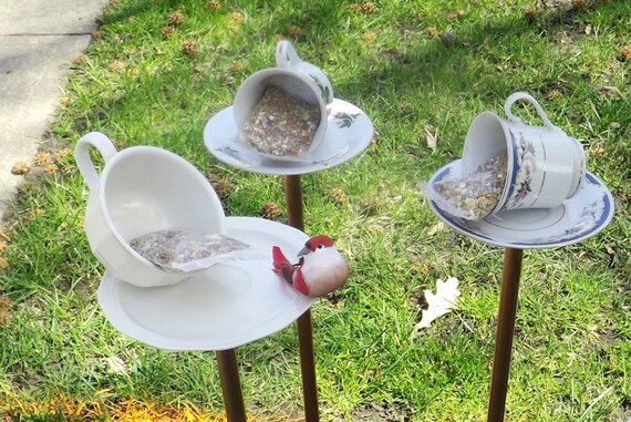 Tea Cup Bird Feeder Bird Bath Upcycled Garden Art Yard Etsy