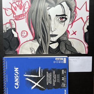 Impresión de arte de anime hecho a mano, fan art de Arcane, fan art de League of Legends, dibujo de Jinx (regalo para un amigo), póster de LoL