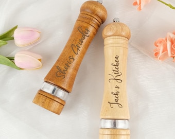 Personalized Salt And Pepper Grinder With Name, Kitchen Lover Gift, Wooden Pepper Grinder, Housewarming Gift, Christmas Gift